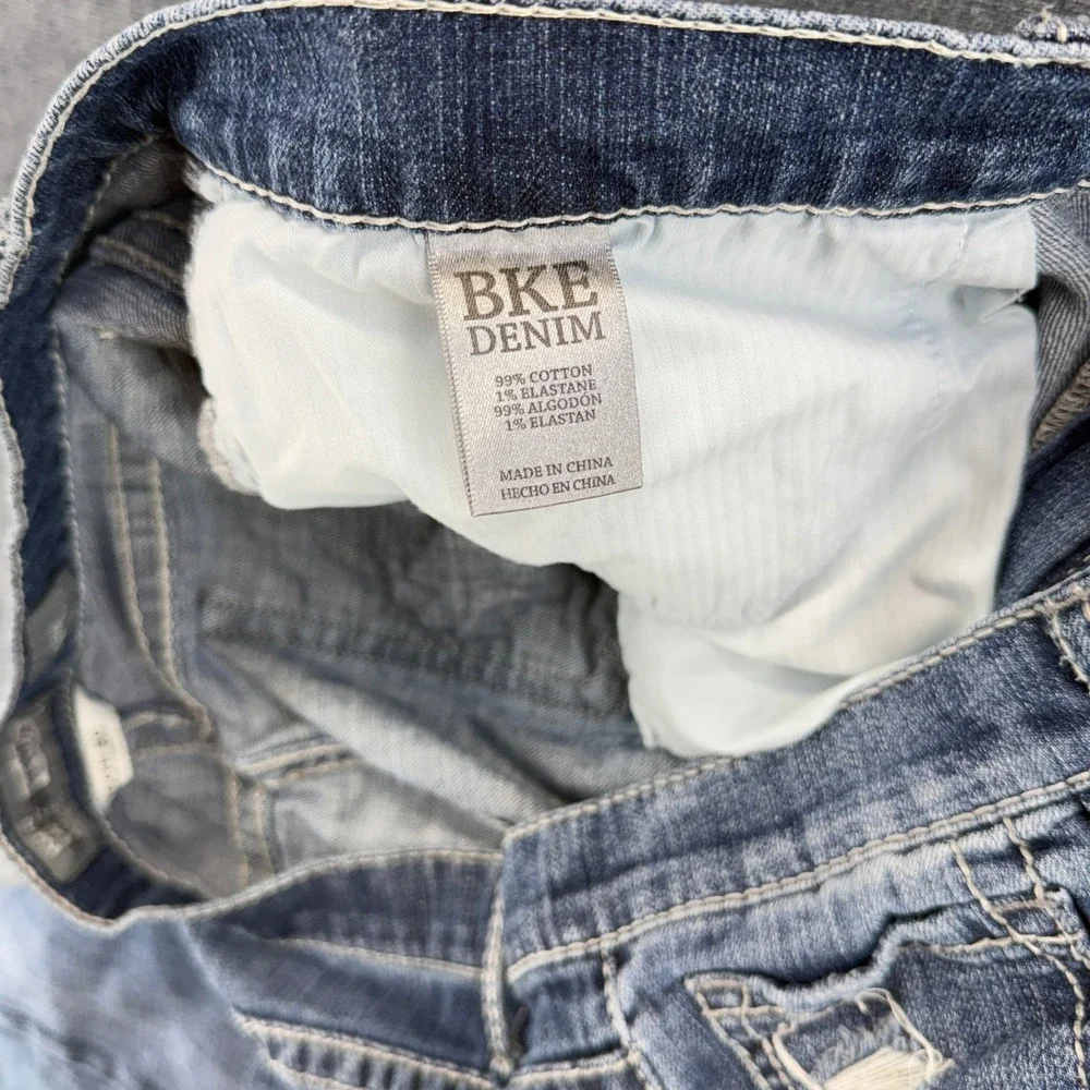 BKE Tyler Jeans Mens 40L Blue Cotton Blend Regular Bootleg Distressed Med Wash